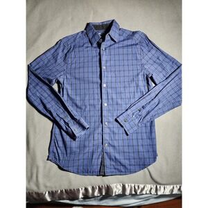 GAP Shirt Mens Small Slim Fit Black Blue Plaid Long Sleeve Button Up 100% Cotton